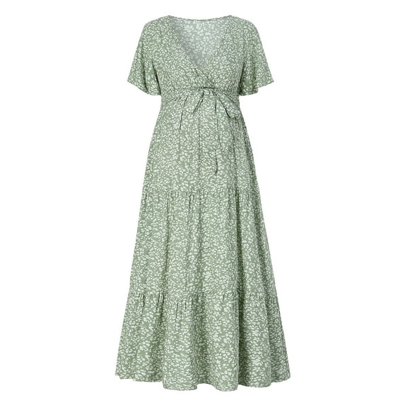 Yesfashion Maternity Women's Short Sleeve V Neck Casual Dress Baby Shower Party Maternity Dress