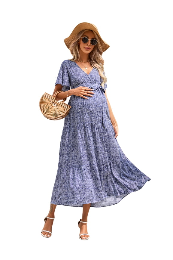 Maternity Women's Short Sleeve V Neck Casual Dress Baby Shower Party Maternity Dress