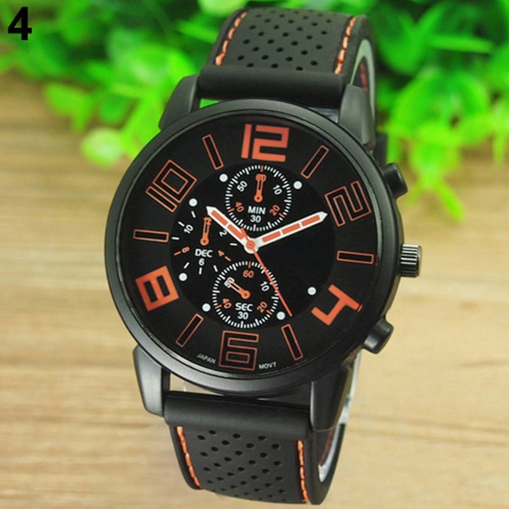 Casual quartz analog silicone stainless steel dial sports wristwatch clearance