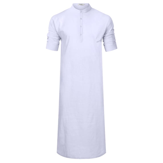 Yesfashion Men's Button up Cotton Robe Long Sleeve Kaftan Thobe Long Gown Casual Shirt for Beach