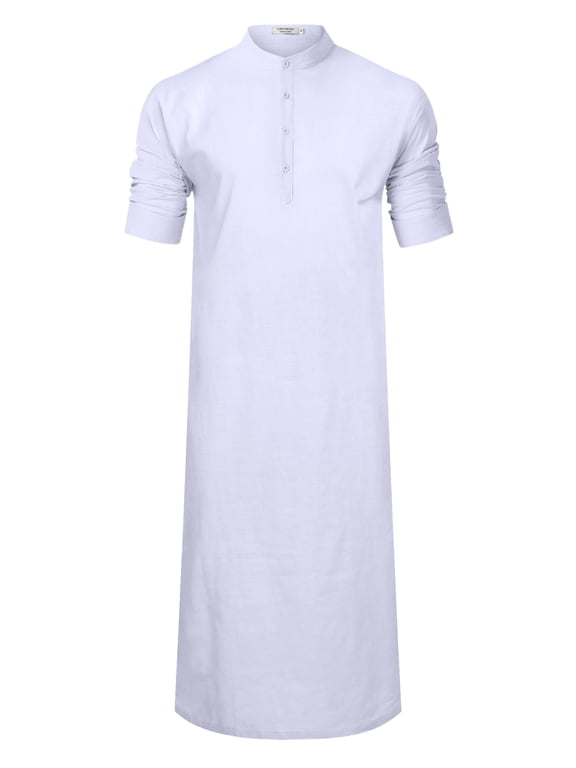 Men's Button up Cotton Robe Long Sleeve Kaftan Thobe Long Gown Casual Shirt for Beach