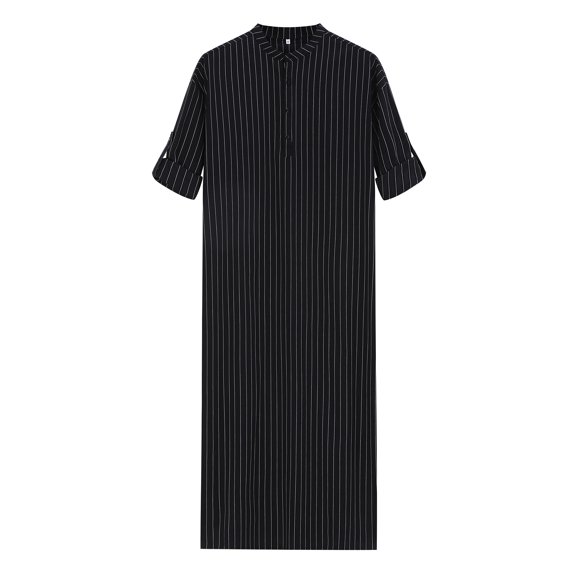 Yesfashion Men's Button up Cotton Robe Long Sleeve Kaftan Thobe Long Gown Casual Shirt for Beach