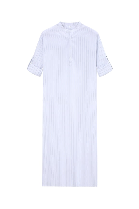 Men's Button up Cotton Robe Long Sleeve Kaftan Thobe Long Gown Casual Shirt for Beach