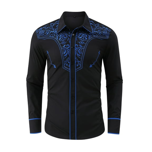 Yesfashion Men's Casual Western Embroidered Cowboy Shirt With Floral Design