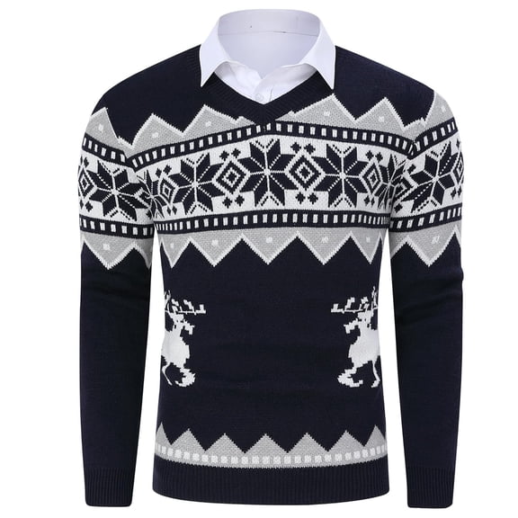 Yesfashion Men's Christmas Casual Slim Fit V-Neck Pullover Long Sleeve Knitted Pullover Sweaters