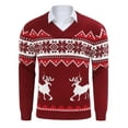 thumbnail image 1 of Yesfashion Men's Christmas Sweaters Holiday Reindeer Snowflakes V Neck Jumpers, 1 of 9