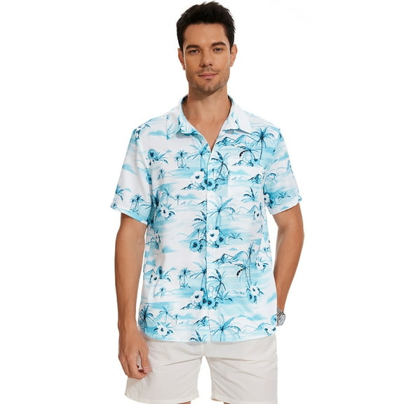 Yesfashion Men's Hawaiian Shirt Short Sleeve Linen Button Down Shirts Casual Floral Beach Shirts Pocket