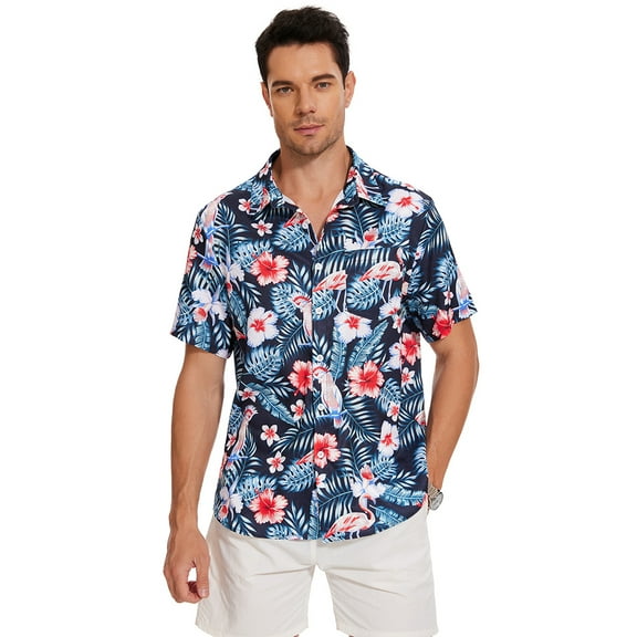 Yesfashion Men's Hawaiian Shirt Short Sleeve Linen Button Down Shirts Casual Floral Beach Shirts Pocket