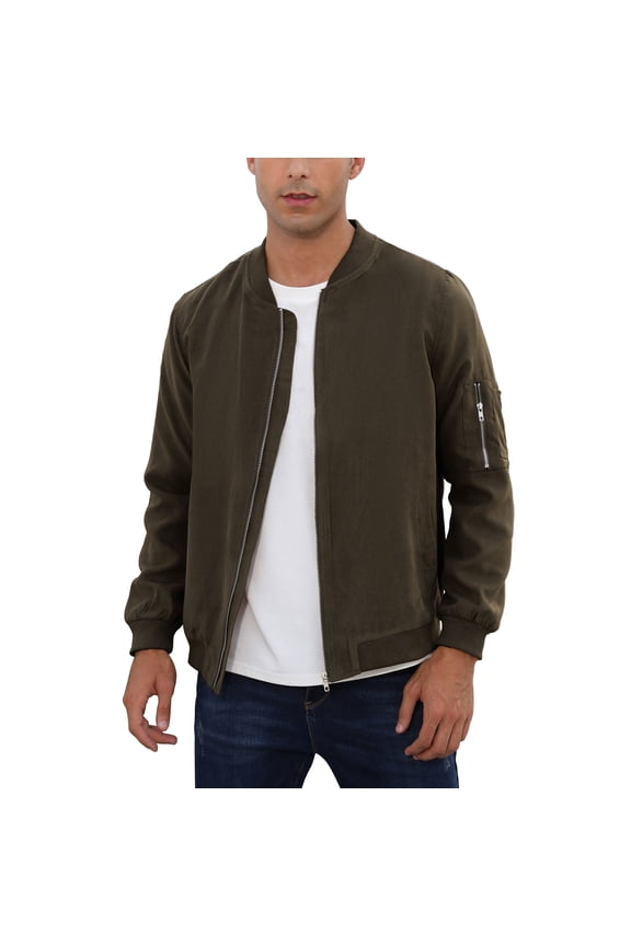 Men's Suede Bomber Varsity Leather Jackets Lightweight Softshell Flight Full Zip Casual Coat