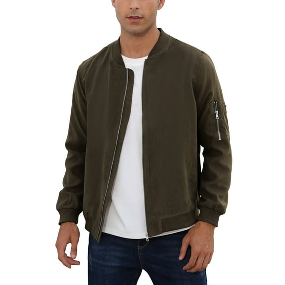 Yesfashion Men's Suede Bomber Varsity Leather Jackets Lightweight Softshell Flight Full Zip Casual Coat