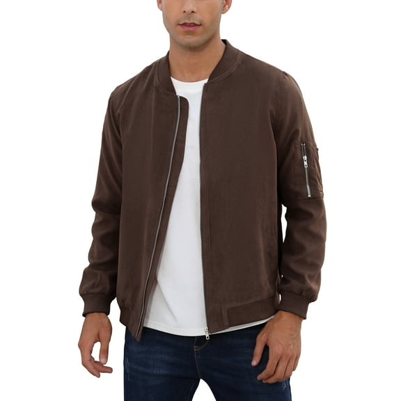 Yesfashion Men's Suede Bomber Varsity Leather Jackets Lightweight Softshell Flight Full Zip Casual Coat