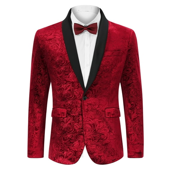 Yesfashion Mens Floral Tuxedo Suit Jacket Stylish Dinner Blazer Jackets for Wedding Party Prom