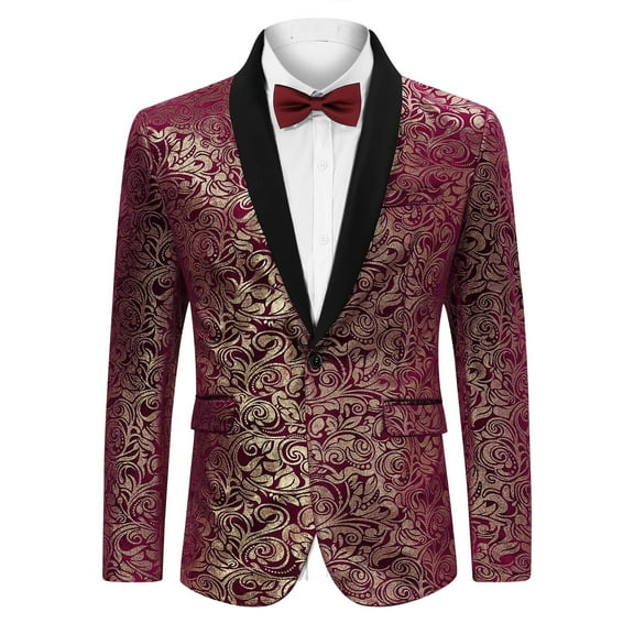 Yesfashion Mens Floral Tuxedo Suit Jacket Stylish Dinner Blazer Jackets for Wedding Party Prom