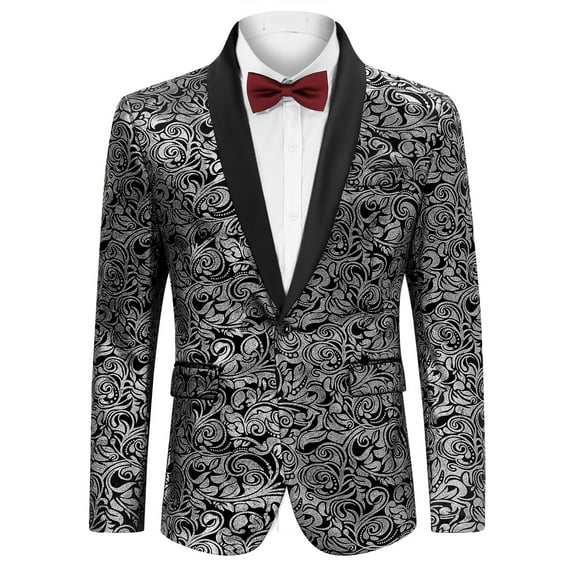 Yesfashion Mens Floral Tuxedo Suit Jacket Stylish Dinner Blazer Jackets for Wedding Party Prom