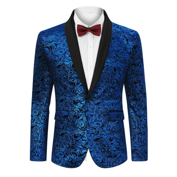 Yesfashion Mens Floral Tuxedo Suit Jacket Stylish Dinner Blazer Jackets for Wedding Party Prom
