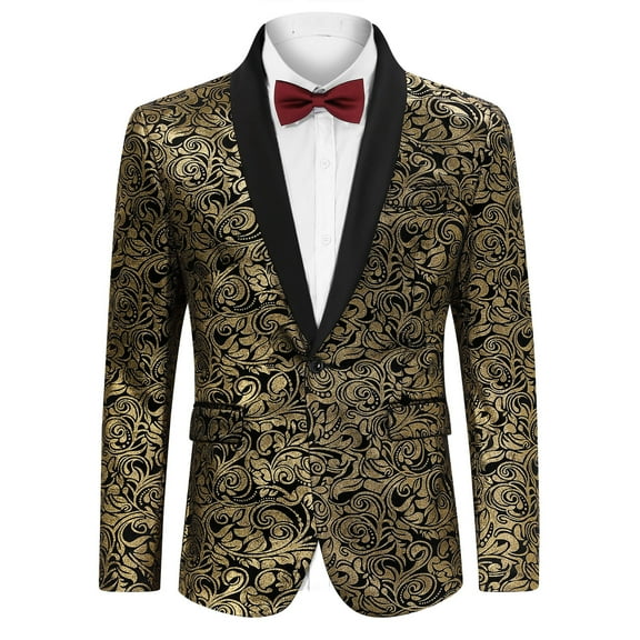 Yesfashion Mens Floral Tuxedo Suit Jacket Stylish Dinner Blazer Jackets for Wedding Party Prom