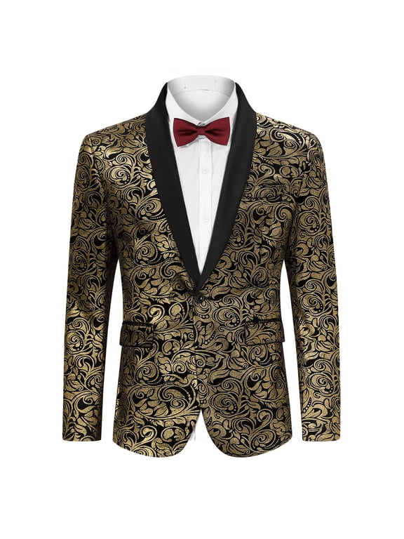 Mens Floral Tuxedo Suit Jacket Stylish Dinner Blazer Jackets for Wedding Party Prom