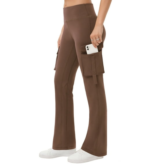 Yesfashion Mid Waisted Yoga Cargo Pants For Women Stretch Bootcut Casual Pants