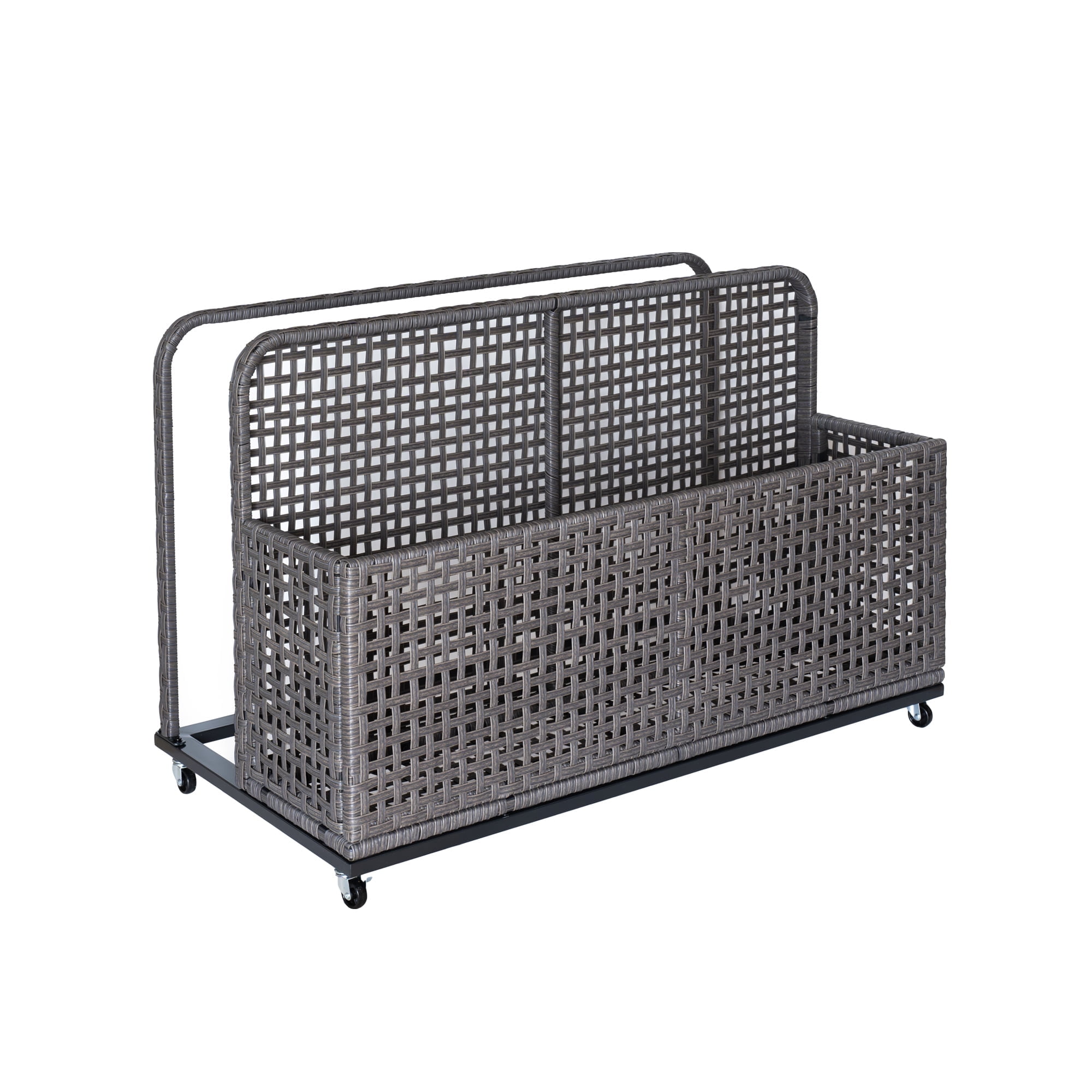 Grey Wicker Outdoor Lockable Deck Box with Wheels