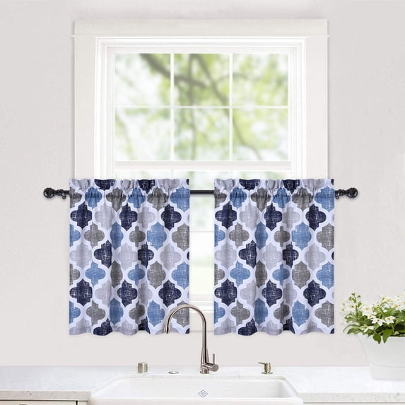 Yesfashion Quatrefoil Tier Curtains , Set of 2 Moroccan Tile Printed Short Bathroom Window Curtain, Cotton Blend Half Window Curtains