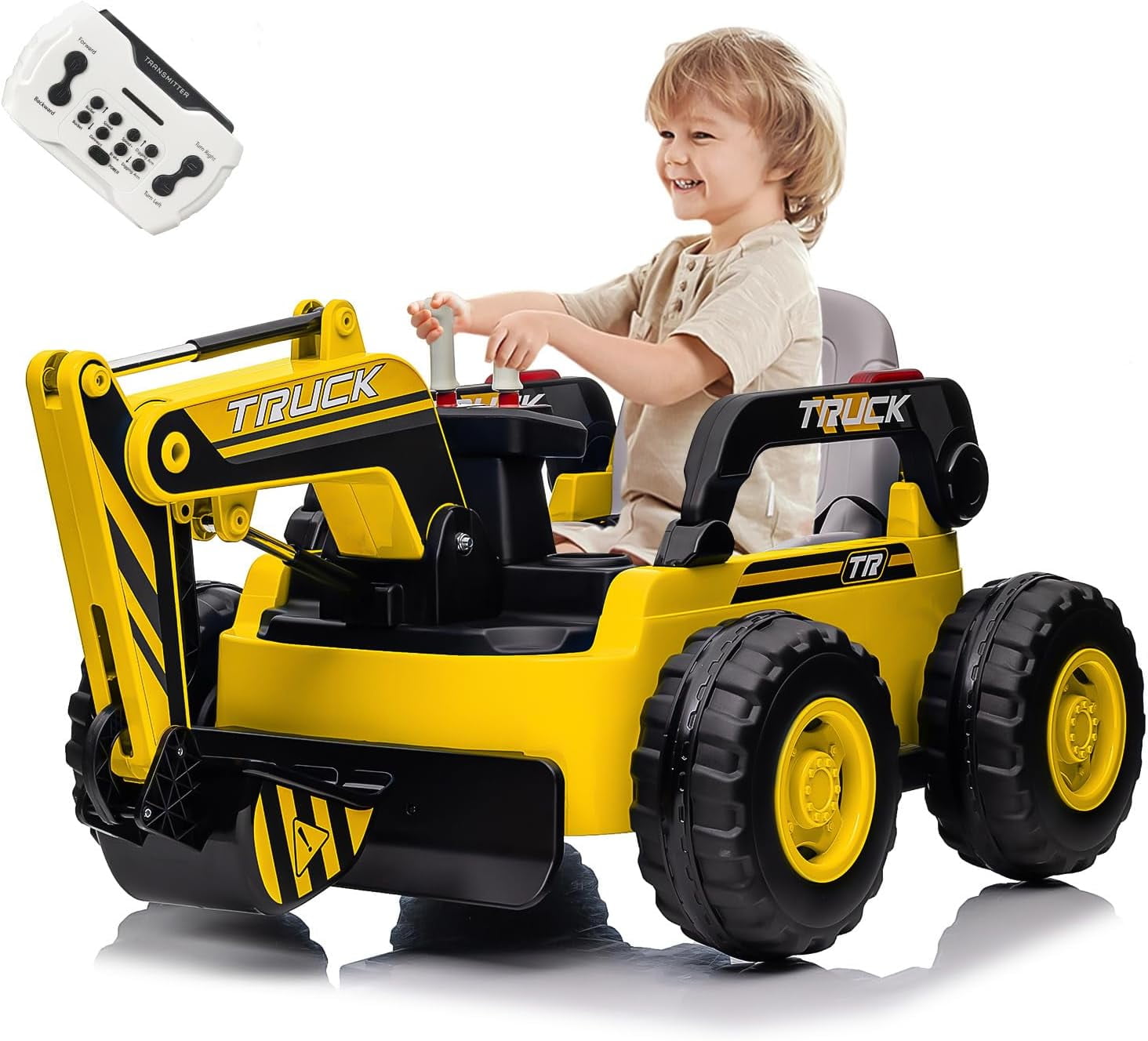 Yesfashion Ride On Excavator for Kids, 4WD Electric Excavator Toy, 12V
