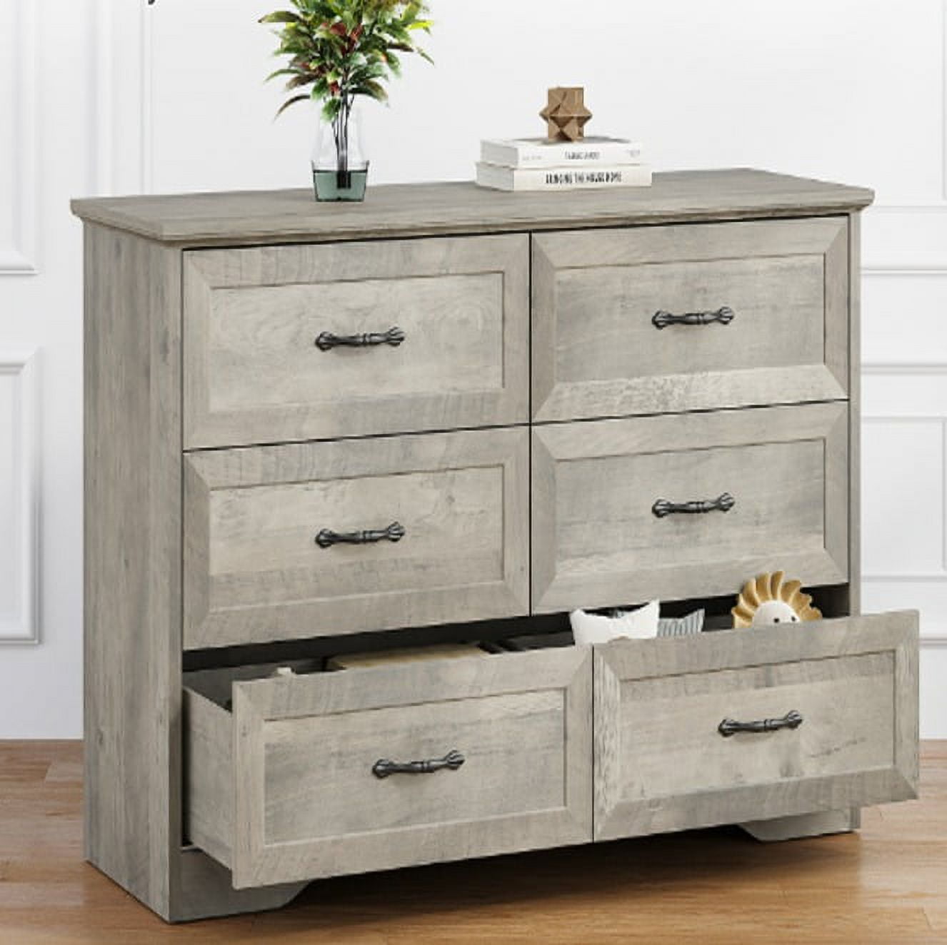 Gray Farmhouse 6-Drawer Wooden Nursery Dresser