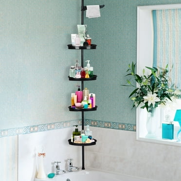 Yesfashion Rustproof Shower Caddy Corner for Bathroom, 4-Tier Shelves with Tension Pole, Shower Organizer Black