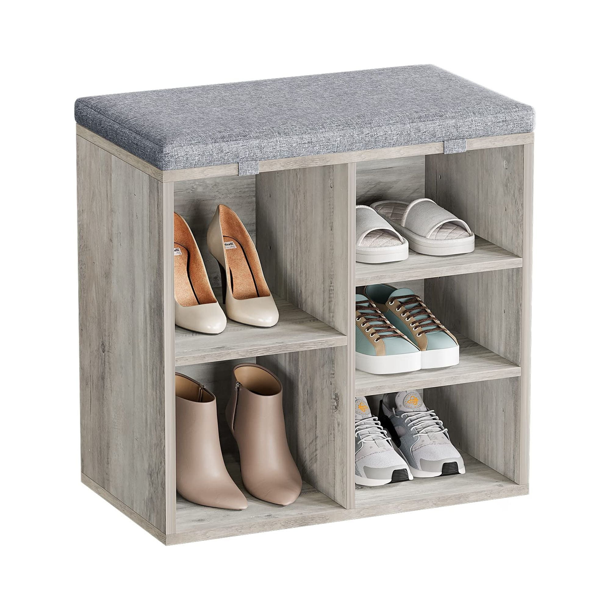 POJPION Modern Wooden Shoe Rack Bench with Detachable Cushion Hidden Storage Compartment Walmart
