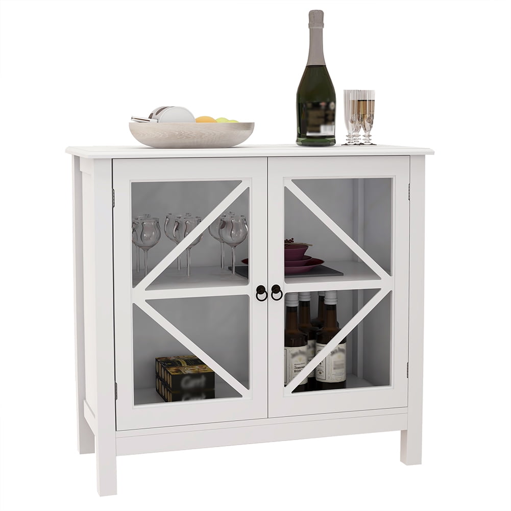 White MDF Sideboard Cabinet with Glass Doors