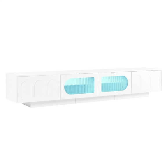 Yesfashion TV Stand, Functional Media Console For TVs Up To 95", Entertainment Center With Fluted Tempered Glass Doors, APP-Controlled LED Light For Living Room