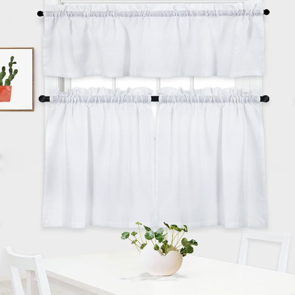 Yesfashion Tier Curtains, 3 Pieces Waffle Weave Textured Short CurtainWaterproof Window Covering