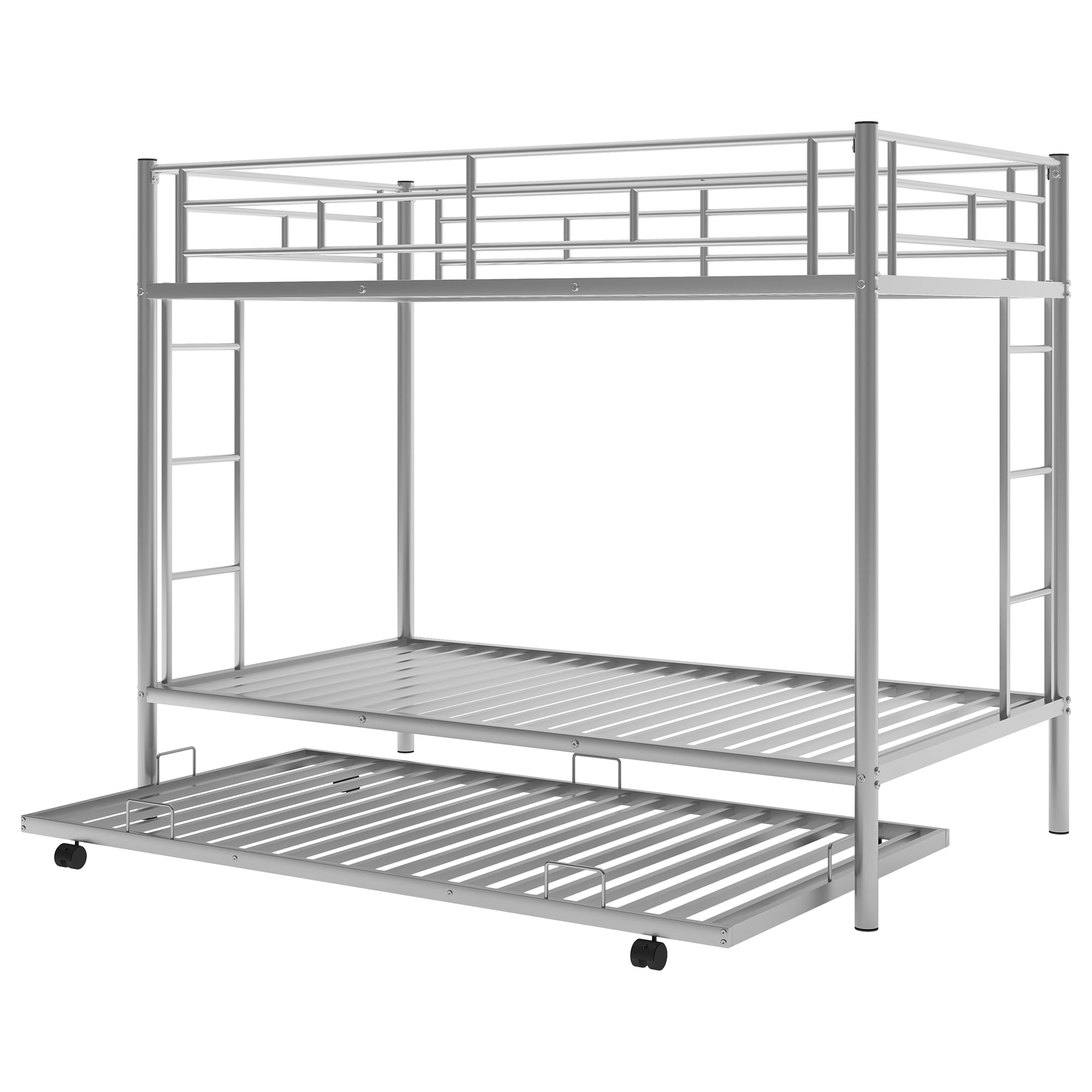 Yesfashion Twin Over Twin Bunk Bed with Convertible Trundle, Safety ...