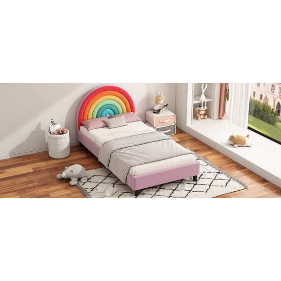 Yesfashion Twin Size Platform Bed, Basketball Sport Style Headboard Platform Bed Frame, 10 Wood Slats Supports, No Box Spring Needed, for Boys & Girls, Teens