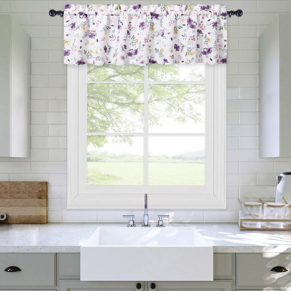 Yesfashion Valances Curtains, Flower Brocade Watercolor Oxford Cloth Rod Pocket Window Treatment Curtain for Kitchen Bathroom, 1 Panel