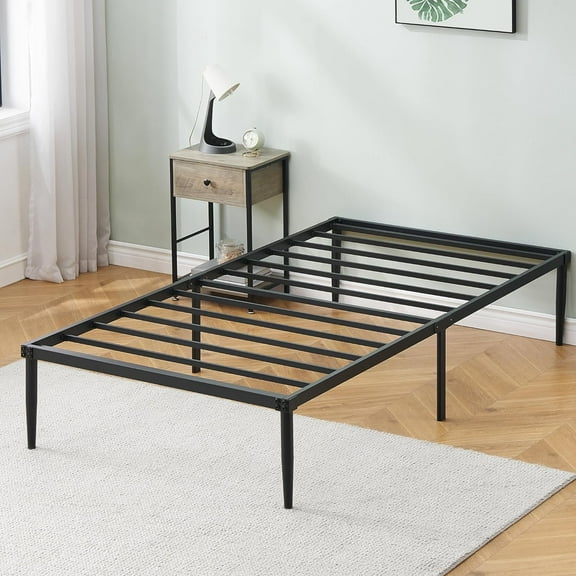Yesfashion WPOND 14 Inch Twin Size Bed Frame,76.3*34.6",Matte Black,Heavy Duty Metal Bed Frame,Sturdy Steel Slats Support Mattress Foundation,No Box Spring Required,Noiseless and Easy to Install.