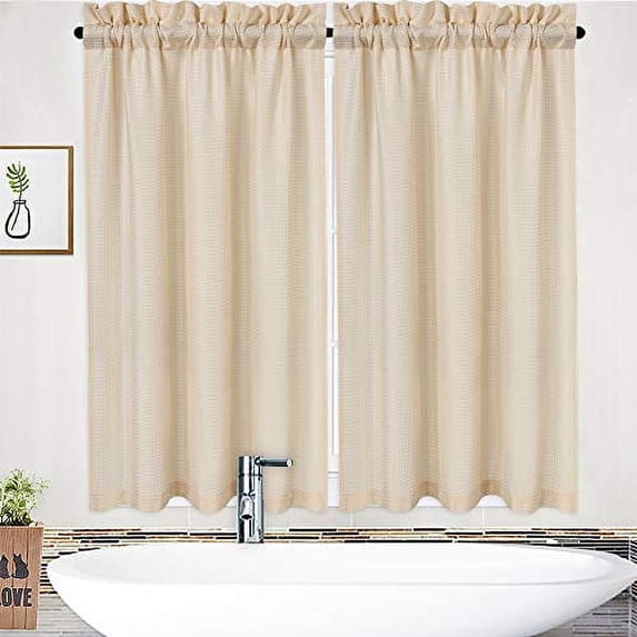 Yesfashion Waffle Weave Curtains, Waterproof Rod Pocket Textured Tier Curtains for Kitchen Bathroom