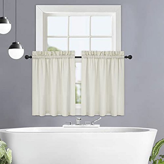 Yesfashion Waffle Weave Curtains, Waterproof Rod Pocket Textured Tier Curtains for Kitchen Bathroom