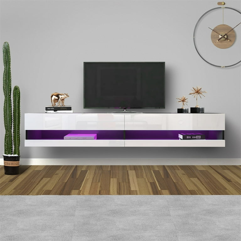 Yesfashion Wall mounted Tv Cabinet With 20 Color Leds 2 in 1 Quick