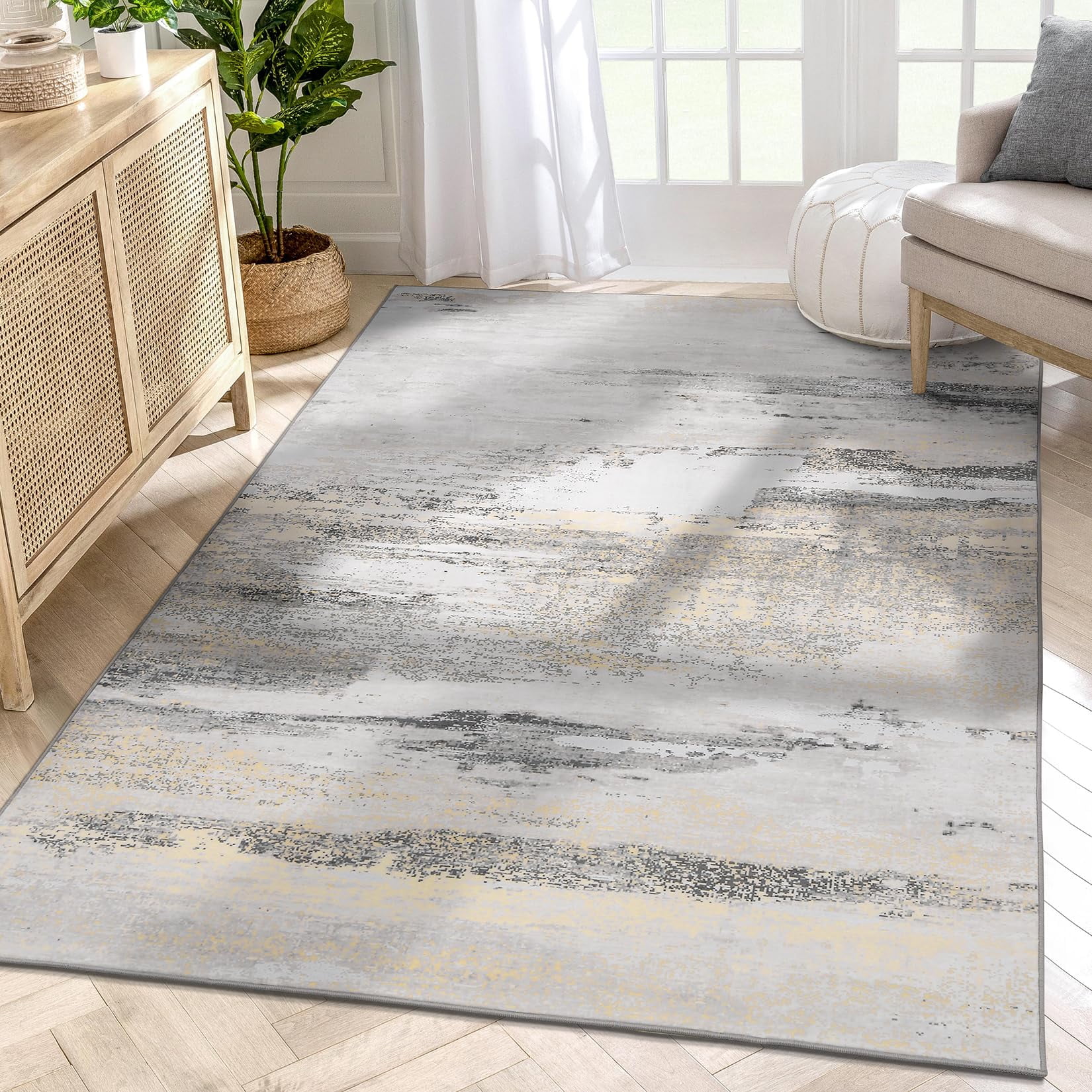 Yesfashion Washable Rug, AntiSlip Backing Abstract Modern Area Rug 5