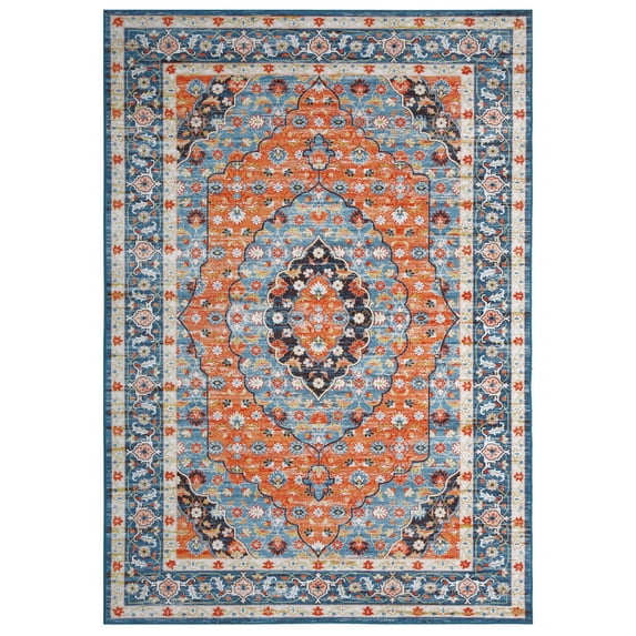 Yesfashion Washable Rug Anti-Slip Backing Persian Area Rug 5'x8'Stain Resistant Rugs for Living Room, Foldable Machine Washable Area Rug, Persian Red Blue