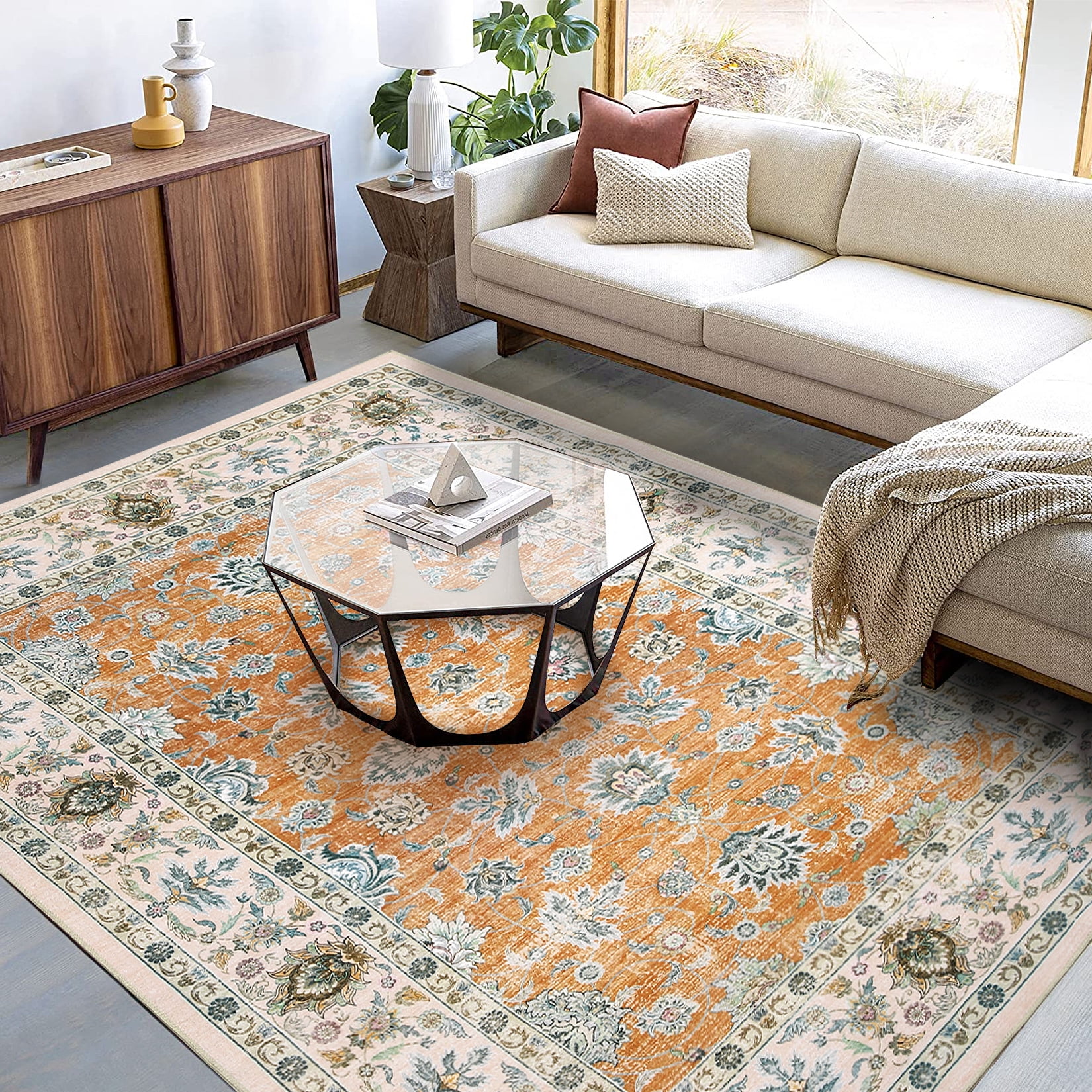 Yesfashion Washable Rug Entryway Doormat Vintage Low Pile Rug Mat