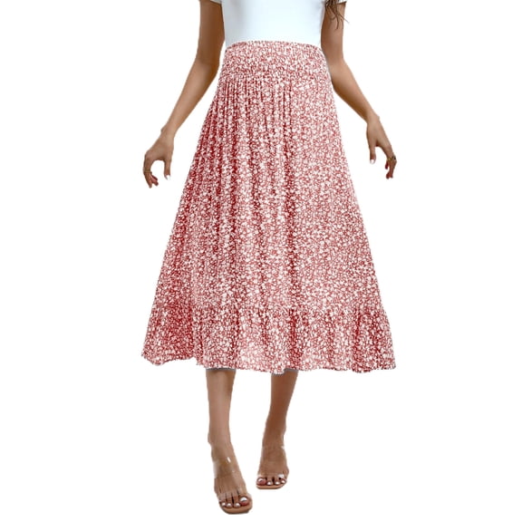 Yesfashion Wholesale Maternity Dress Women's High Waist Floral Print Pleated Maxi Skirt Casual Flowy Swing A Line Long Skirts