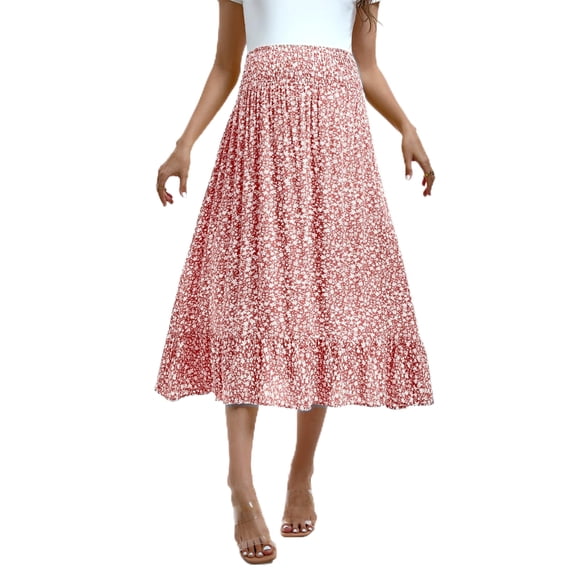 Yesfashion Wholesale Maternity Dress Women's High Waist Floral Print Pleated Maxi Skirt Casual Flowy Swing A Line Long Skirts