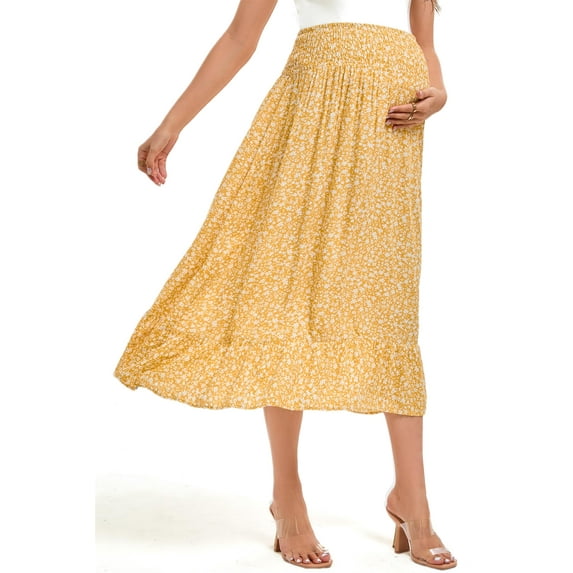 Yesfashion Wholesale Maternity Dress Women's High Waist Floral Print Pleated Maxi Skirt Casual Flowy Swing A Line Long Skirts