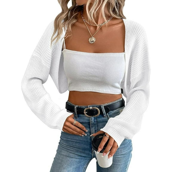 Yesfashion Wholesale Women's Cardigan Shrugs Long Sleeve Knit Cropped Bolero Shrug Open Front Casual Cardigans for Dresses