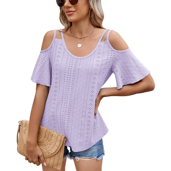 Yesfashion Wholesale Women's Causual V Neck Off Shoulder Shirts Waffle Knit Loose Tunic Tops Blouses