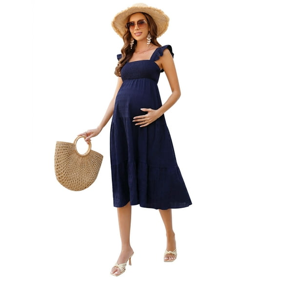 Yesfashion Wholesale Women's Maternity Dress Floral Small Flying Sleeves Sleeve Square Neck Shirred Ruffle A Line Dress