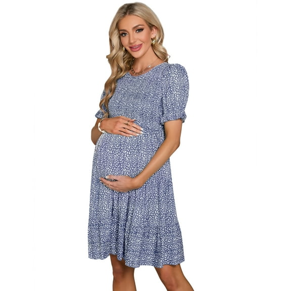 Yesfashion Wholesale Women's Maternity Dress Ruffle Round Neck Short Sleeve Pregnancy Clothes Summer