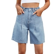 Yesfashion Wholesale Womens Adjustable Waist Denim Shorts Vintage Baggy Mid Rise Jeans Summer Knee Length Short Pants