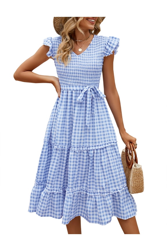 Wholesale Womens Spring Small Flying Sleeves Ruffles Wrap Round Neck Ruffle Maxi Dress Casual Tie Waist Chiffon Flowy Long Dresses